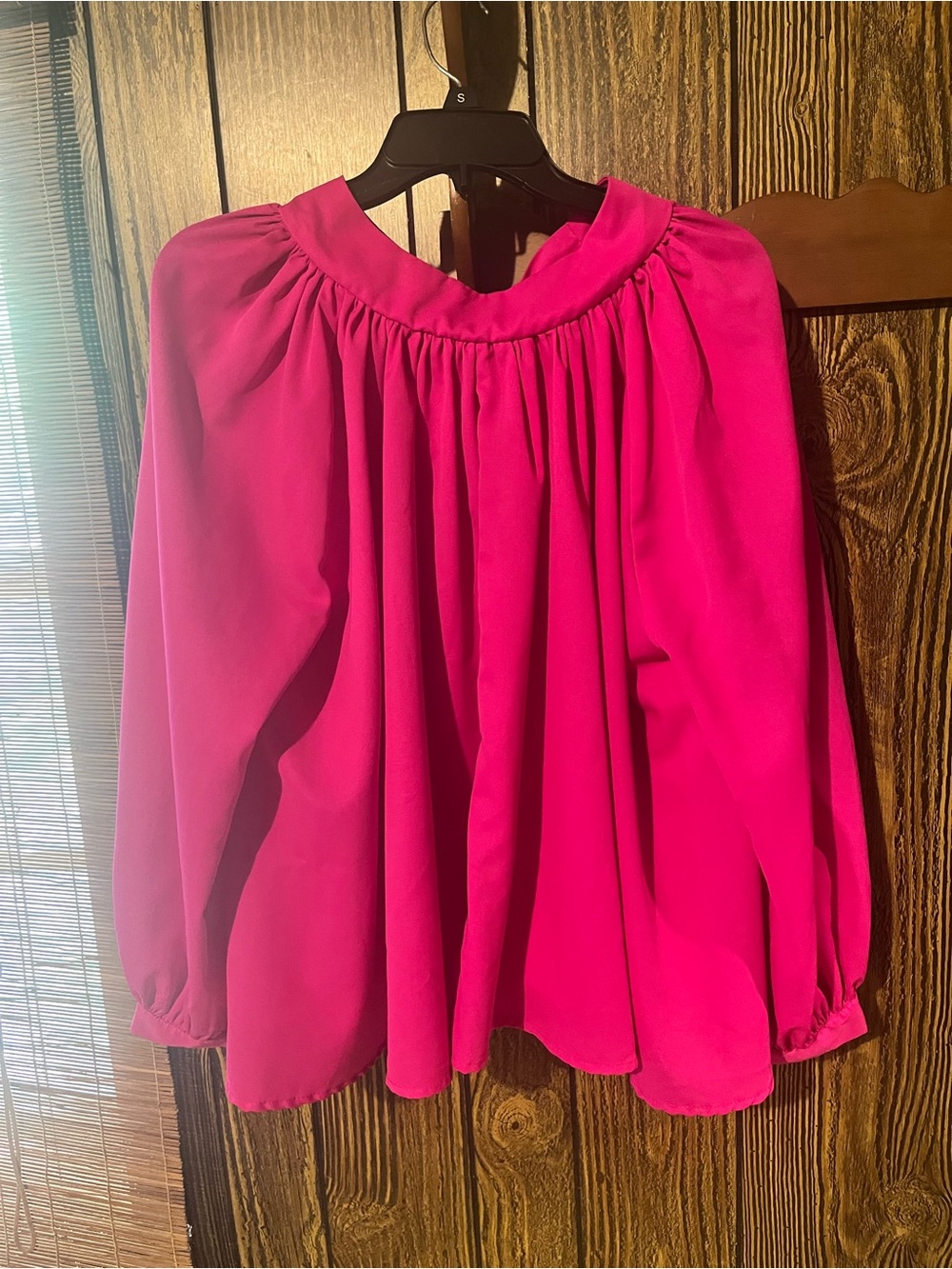 Bright Fuchsia Long Sleeve Peasant Blouse